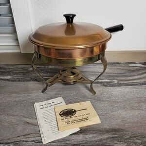 Vintage Copper Chafing Dish Tabletop Warmer Brass Stand Alcohol Burner Douro
